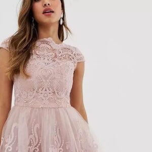 Dusty pink lace dress by Chi Chi London
